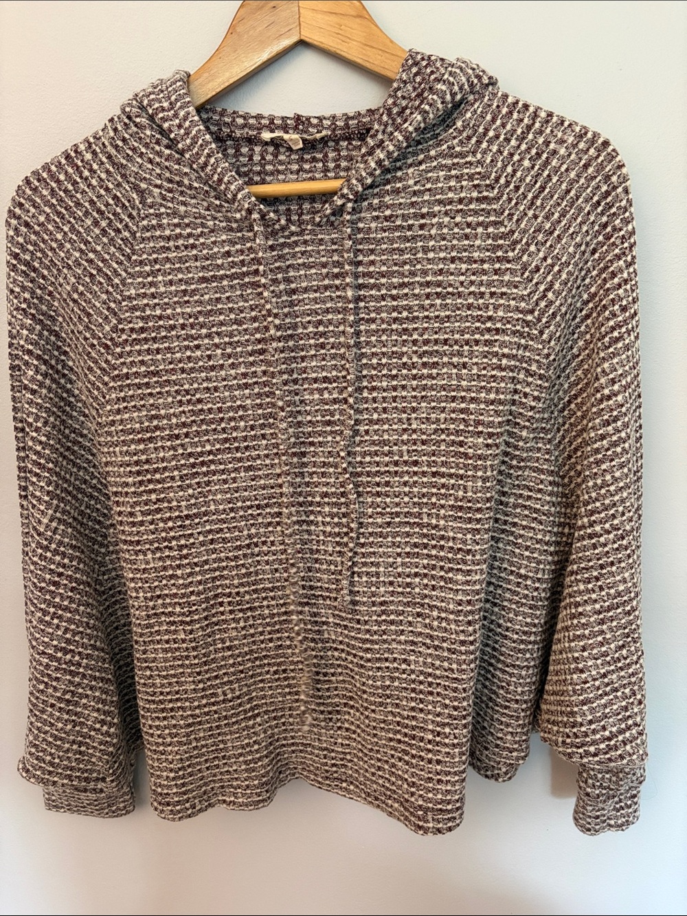 Mystree Hooded Knit Pullover in Mauve and Cream